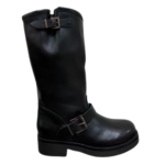 stivale biker in pelle con doppia fibbia
