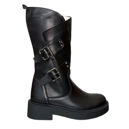 5438-removebg-preview stivale biker in pelle con taglio asimmetrico e doppia fibbia - immagine 1