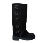 stivale biker in camoscio con multi fibbie