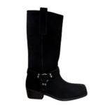 stivale biker con cinturino e anello in camoscio