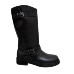 stivale biker in pelle e doppia fibbia